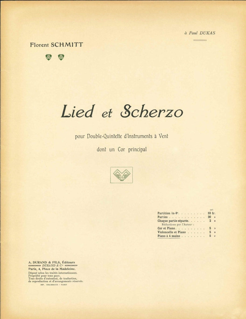 Schmitt, Lied et Scherzo op. 54 (Durand)