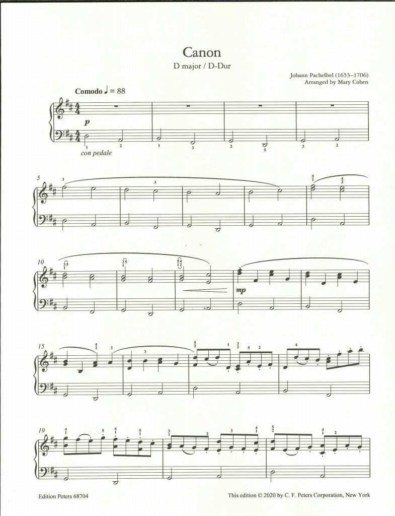 Pachelbel, Canon D major (Cohen) (Peters)