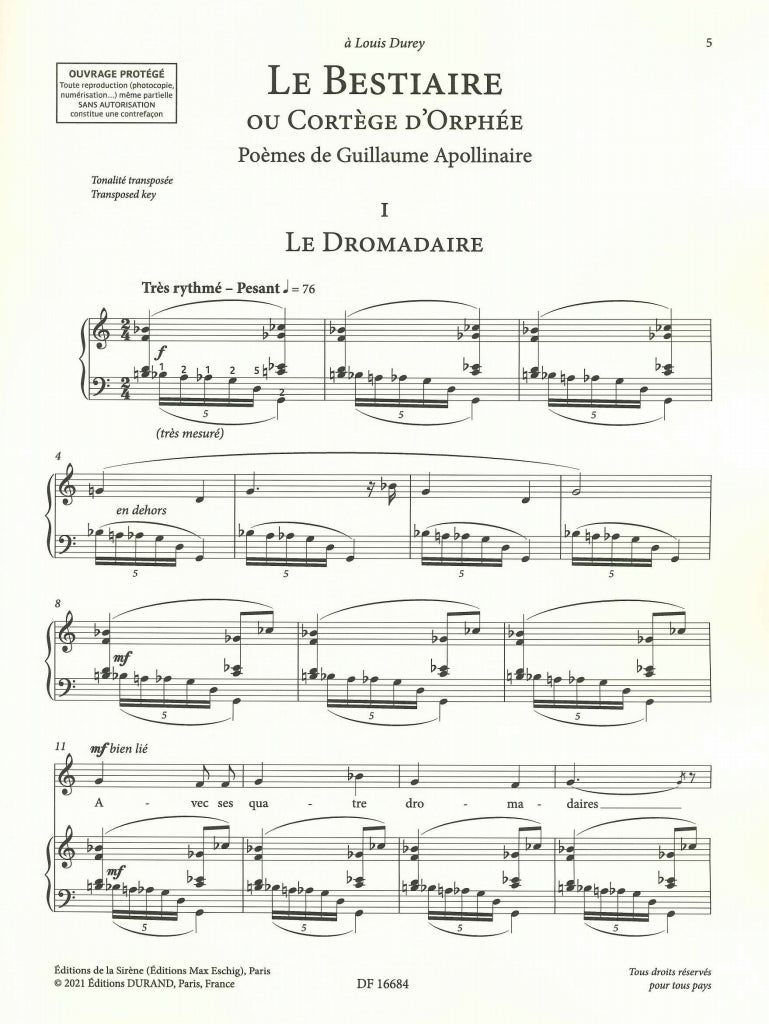 Poulenc Bestiaire (H) (Eschig/Durand)