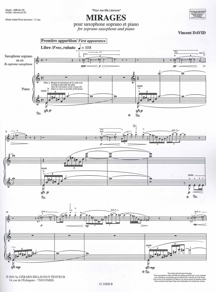 David,V., Mirages (SSax,Pf) (Billaudot)