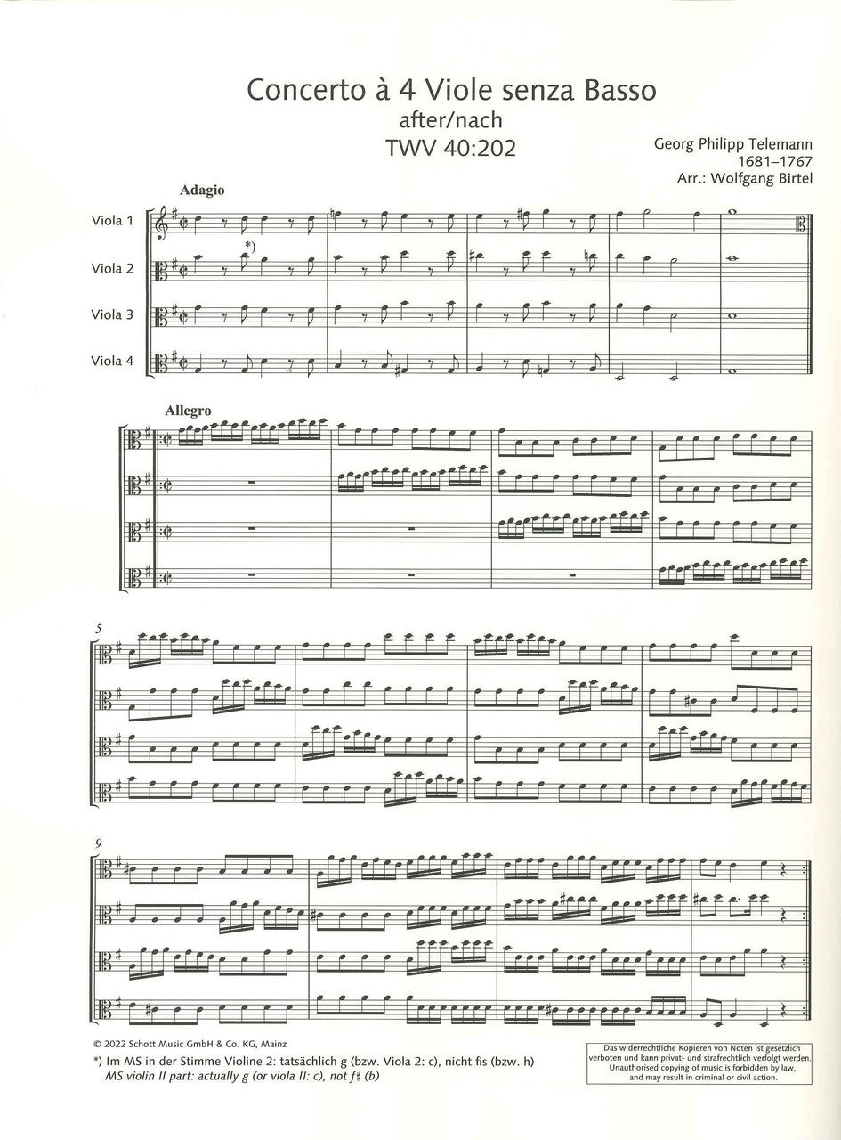 Telemann, Concerto in G TWV 40/202 (4Va) (Schott)