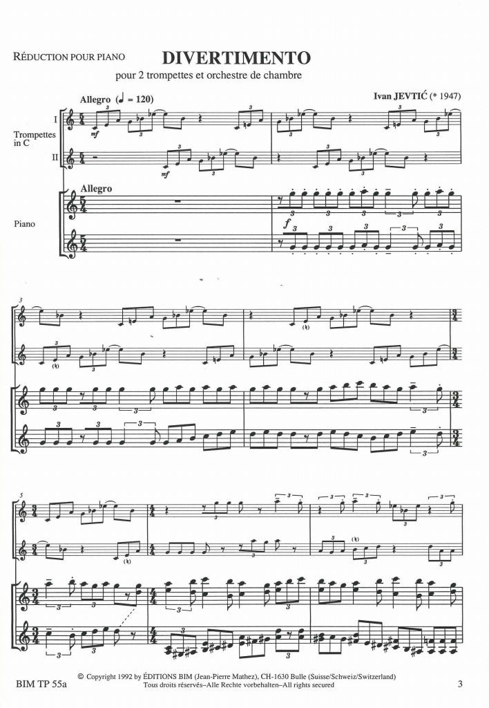 Jevtic, Divertimento (2Trp,Pf) (Bim)