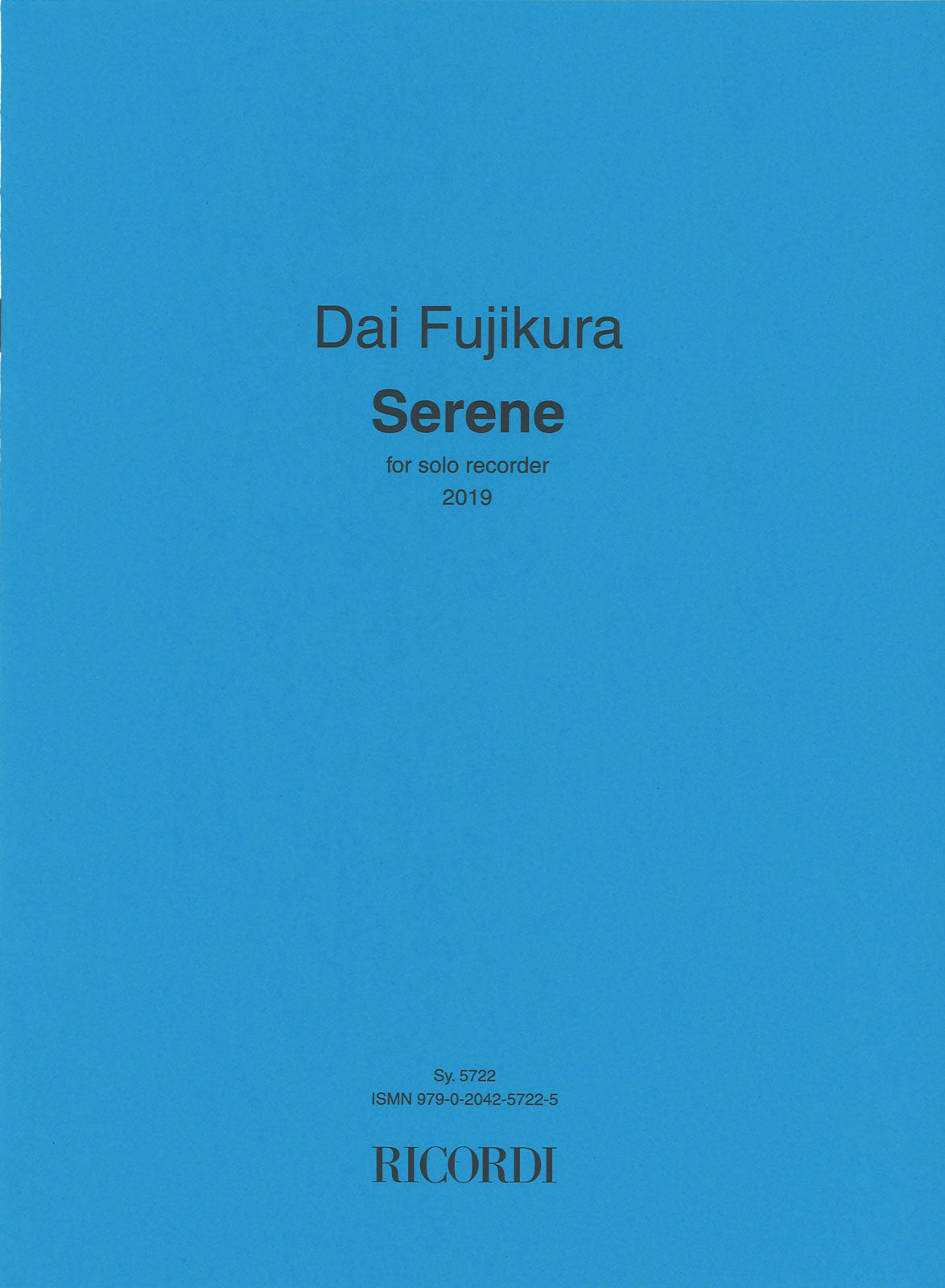Fujikura, Serene, for Solo Recorder (Ricordi)