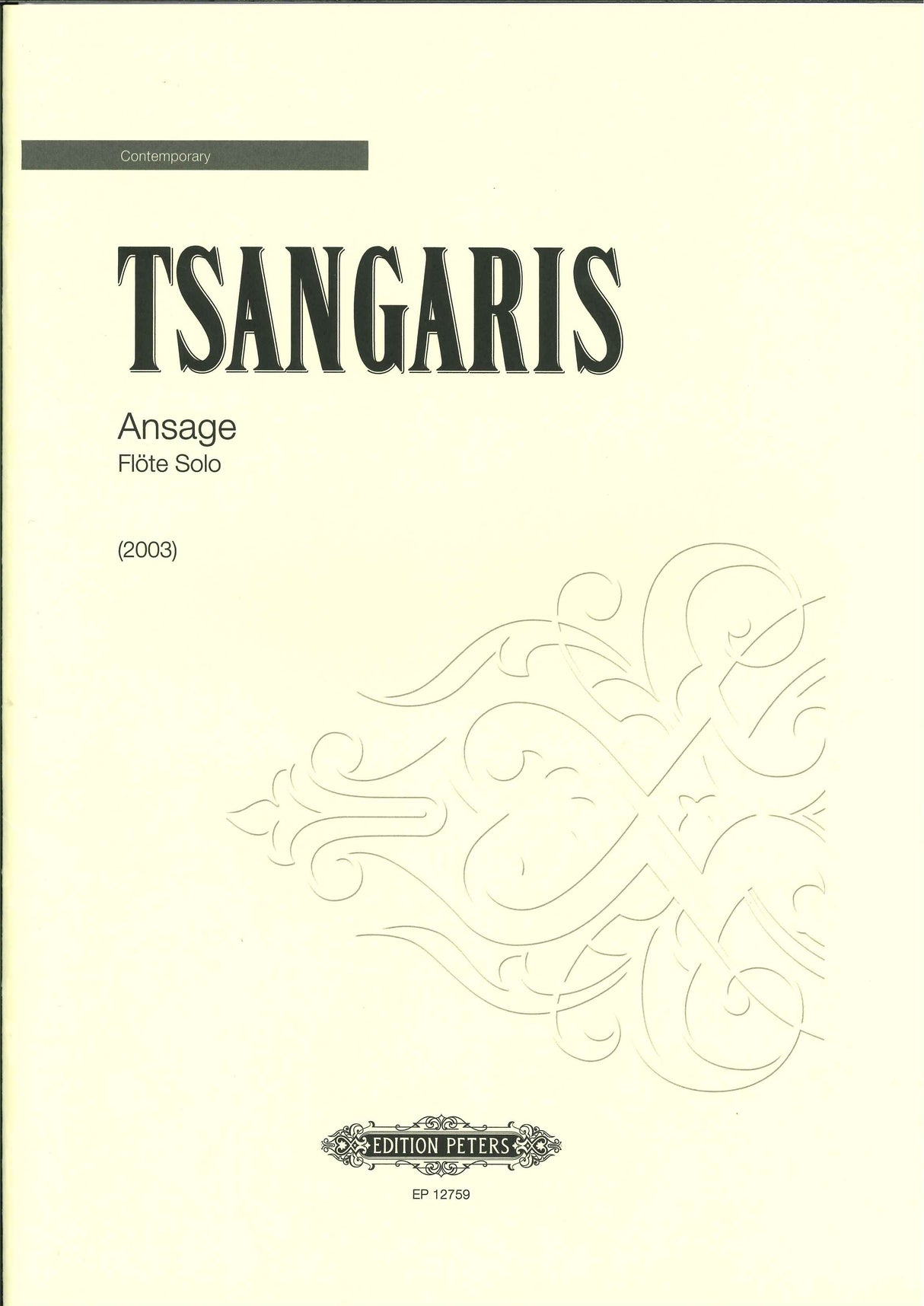 Tsangaris, Ansage fur Flote solo (Peters)