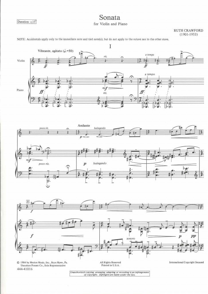 Crawford, Sonata for Violin and Piano (Merion/Presser)