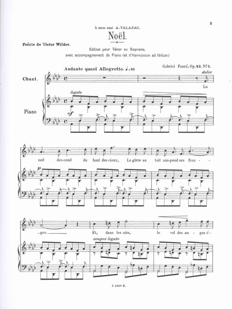 Faure, Noel op. 43/1 (Ten/Sop,Pf,[Hmn]) (Leduc)