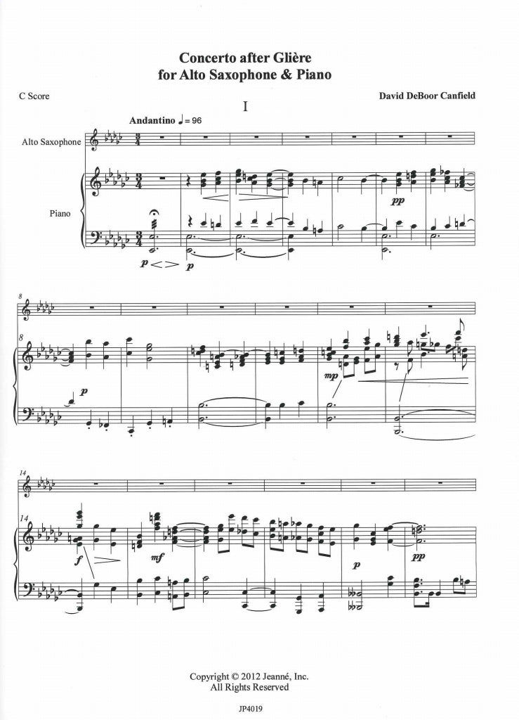 Canfield, Concerto After Gliere (Jeanne Music Publications)