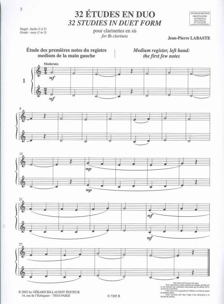 Labaste, 32 Etudes en duo (Billaudot)