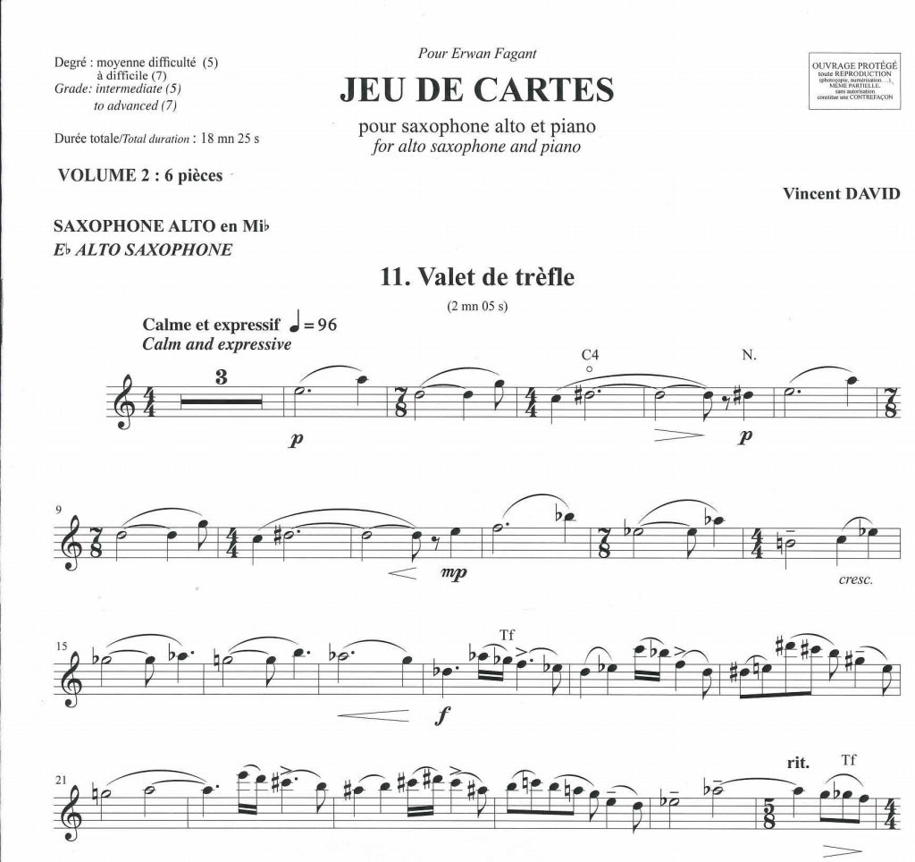David, Jeu de cartes 2 (ASax,Pf) (Billaudot)