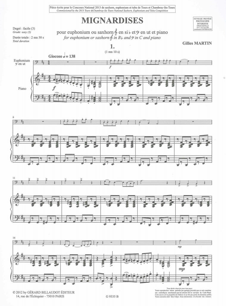 Martin, Mignardises (Euph,Pf) (Billaudot)