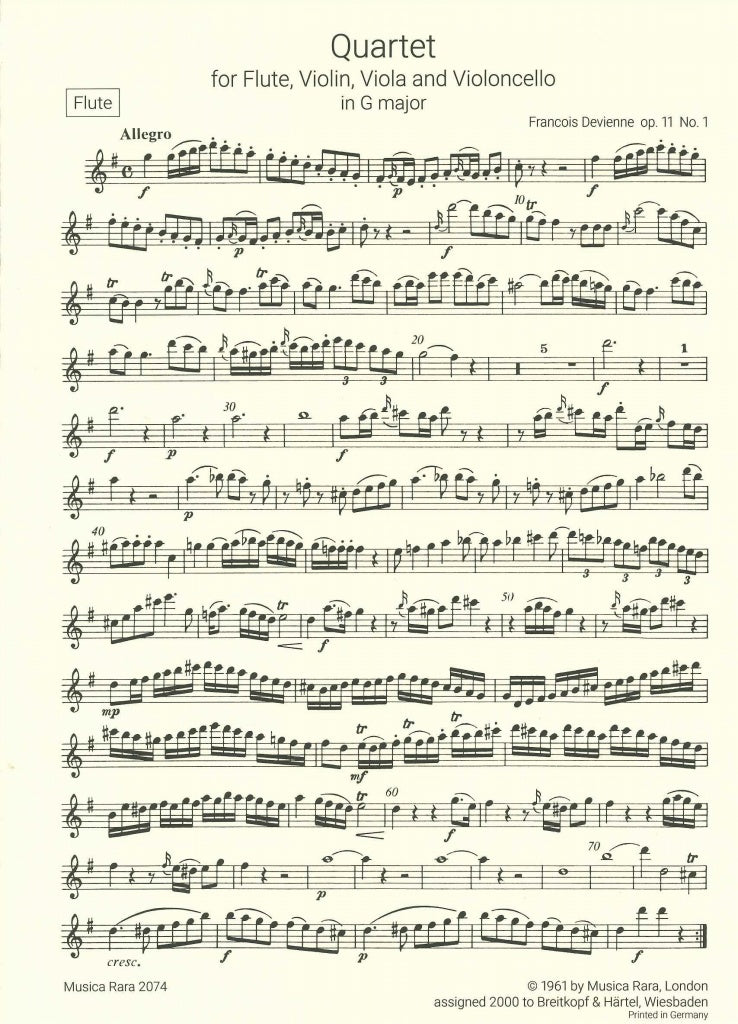 Devienne, Quartet op. 11/1 in G (Fl,Str) (Musica Rara)