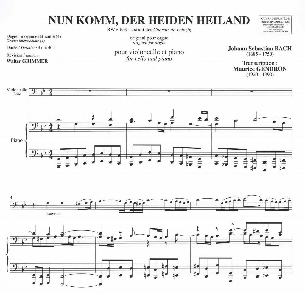 Bach, Num komm, der Heiden Heiland (Billaudot)