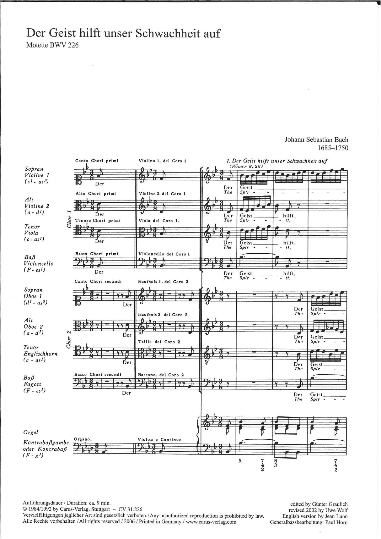 Bach, Motette BWV 226 (SSAATTBB,[Bc]) (Carus)