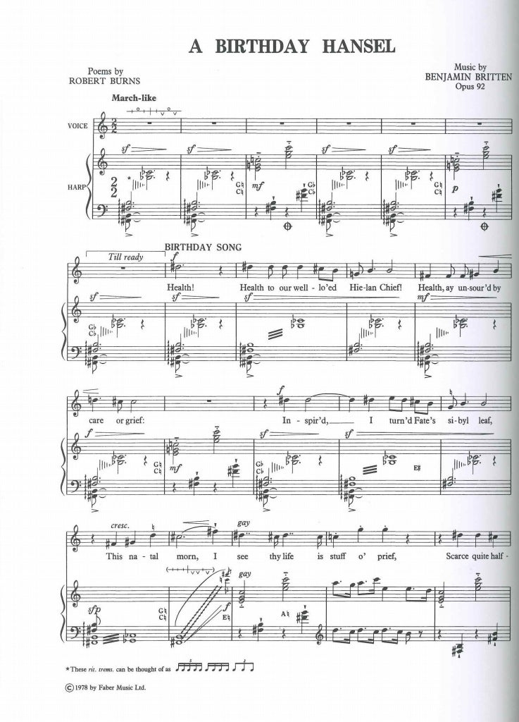 Britten, Birthday Hansel op. 92 (Vo,Hrp) (Faber Music)