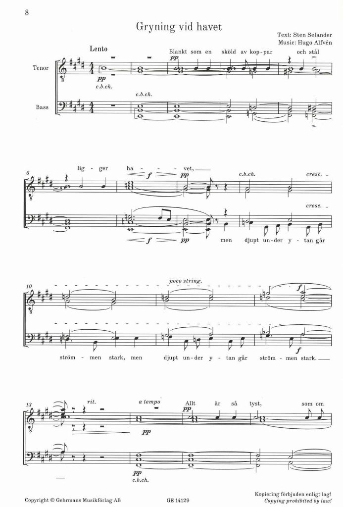Alfven, 8 Songs for Male Choir [Swed] (Gehrmans)