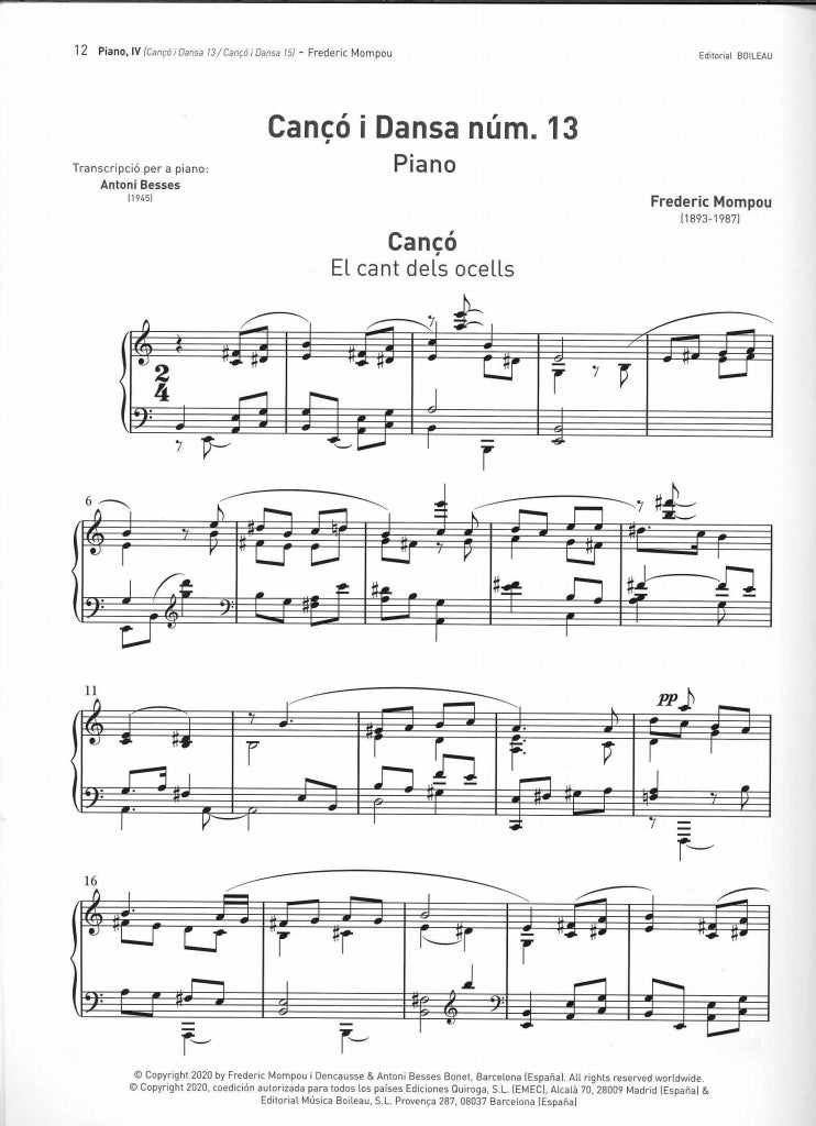 Mompou, Col-leccio obra ined. Piano 4 (Boileau)