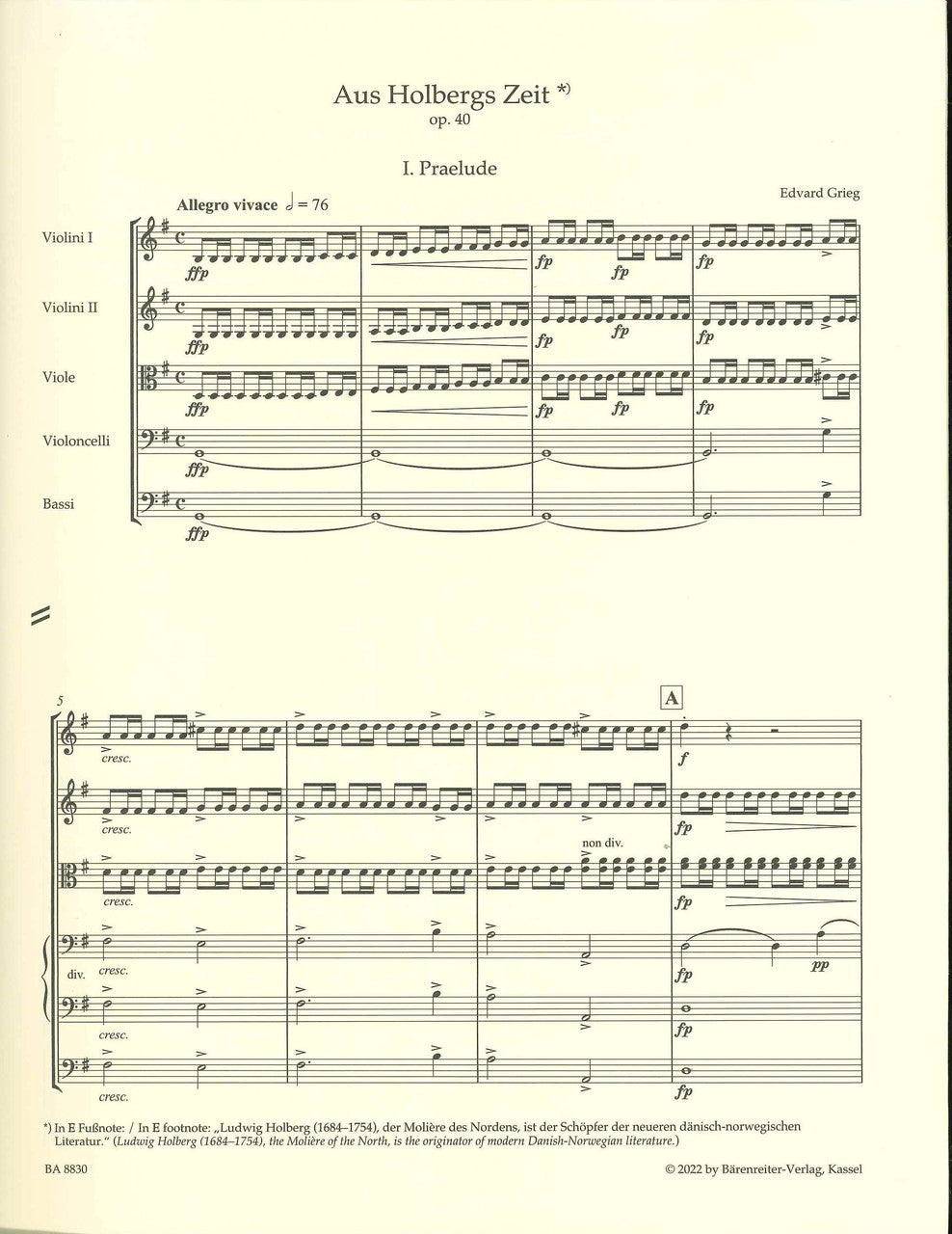 Grieg, Aus Holbergs Zeit op. 40: Score (Barenreiter)