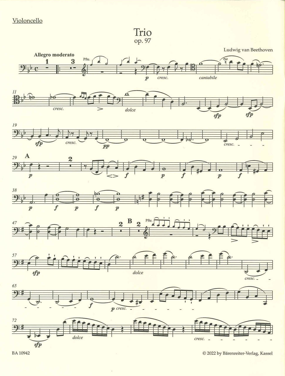 Beethoven, Trio op. 97 Archduke (Del Mar (Barenreiter)