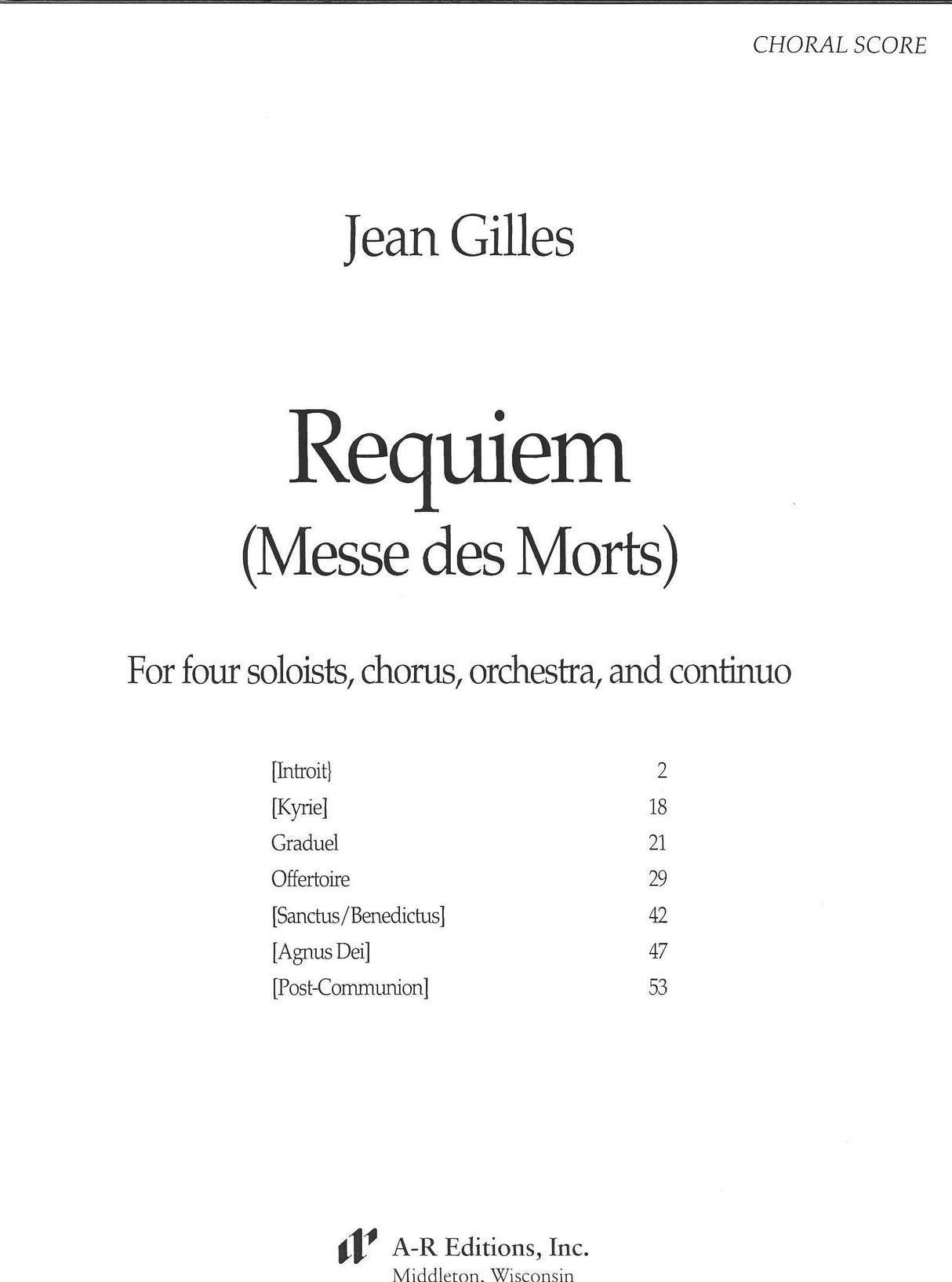 Gilles, Requiem [L] (A-R Editions)