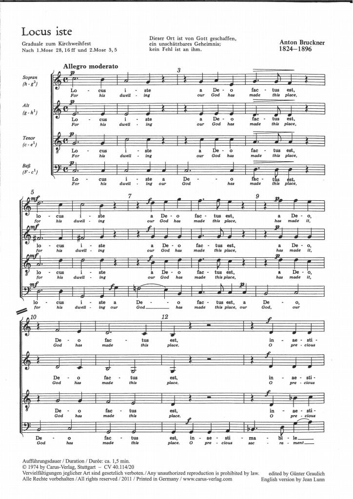 Bruckner, Locus iste; In S. Angelum cust (Carus)