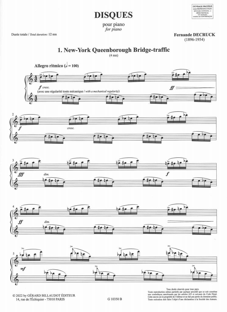 Decruck, Disques, pour piano (Billaudot)