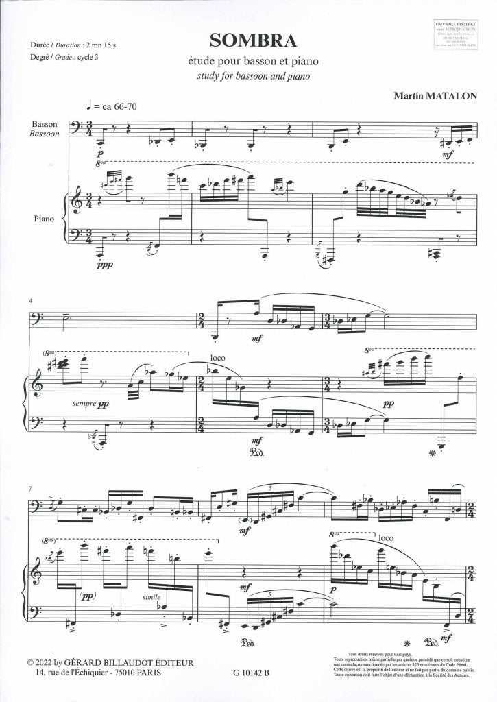 Matalon, Sombra. Etude (Billaudot)