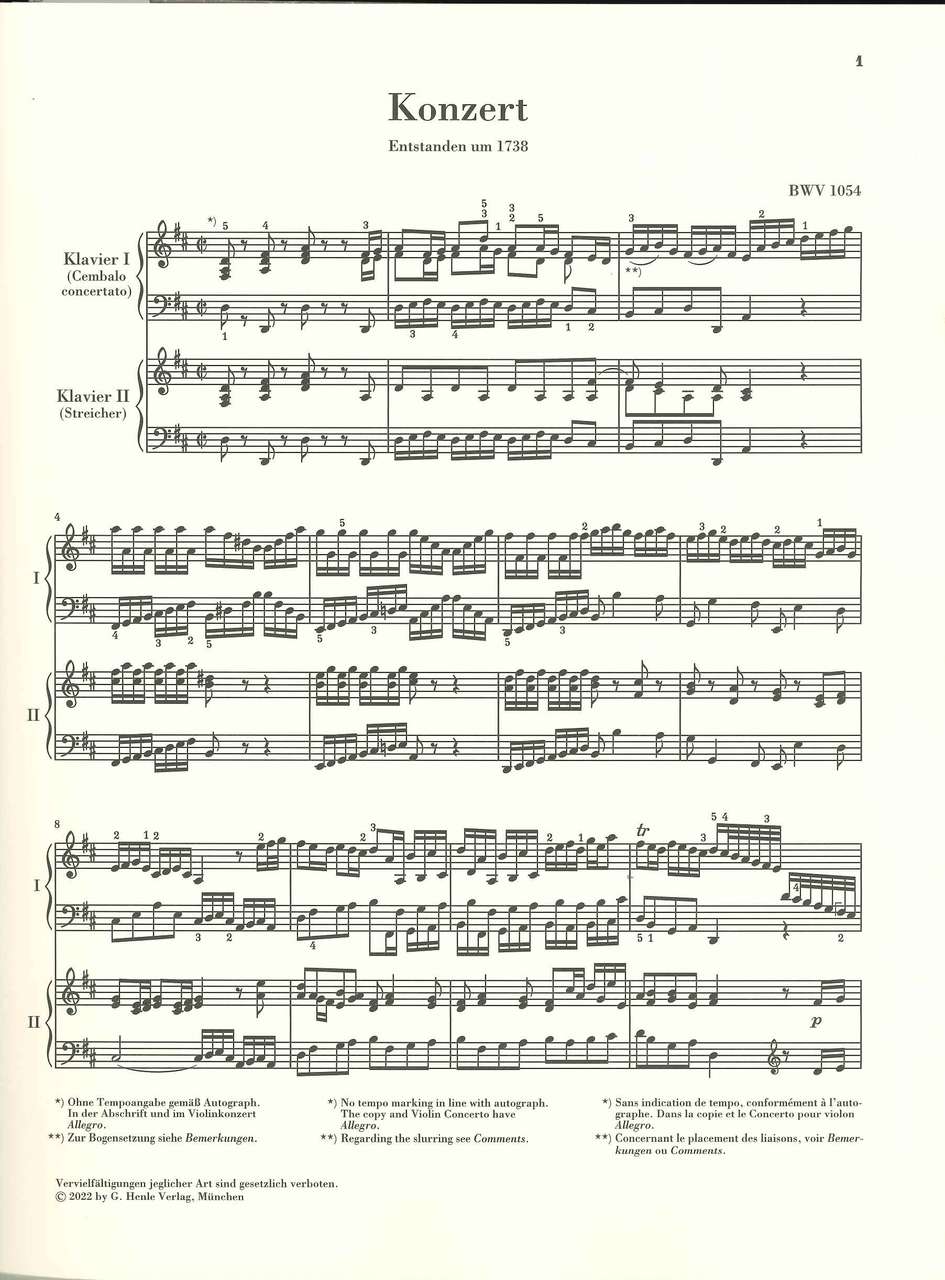 Bach, Concerto BWV 1054 in D (Henle)