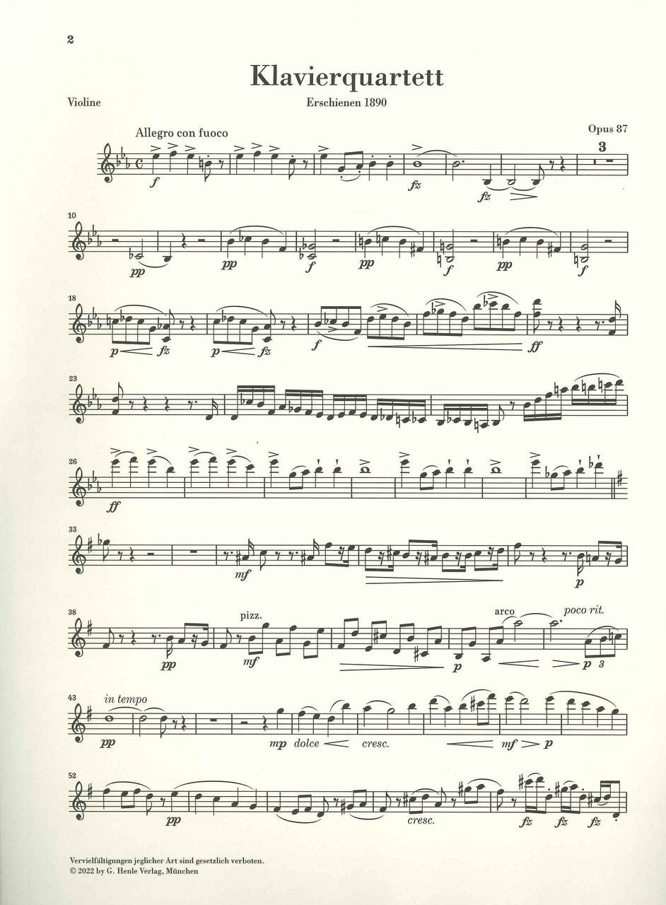 Dvorak, Piano Quartet op. 87 in Eb B 162 (Henle)