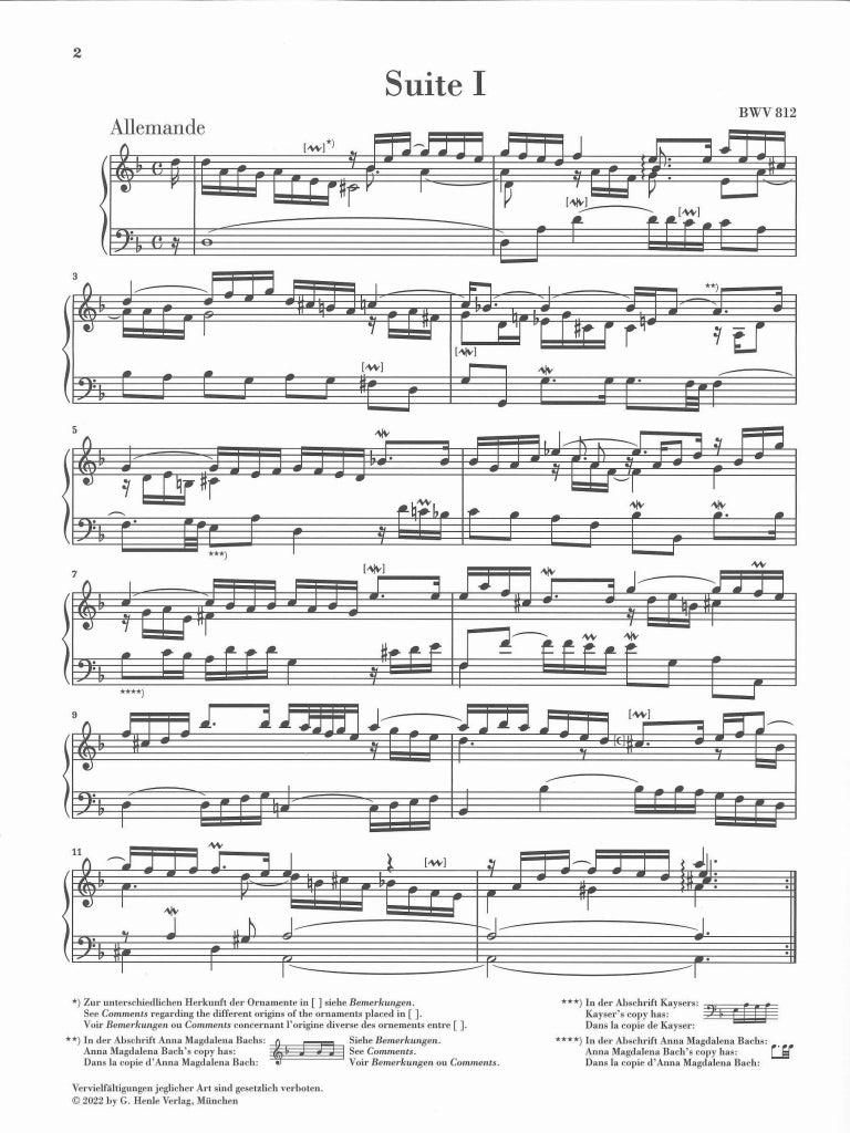 Bach, Franzosische Suite I (non-fing.) (Henle)