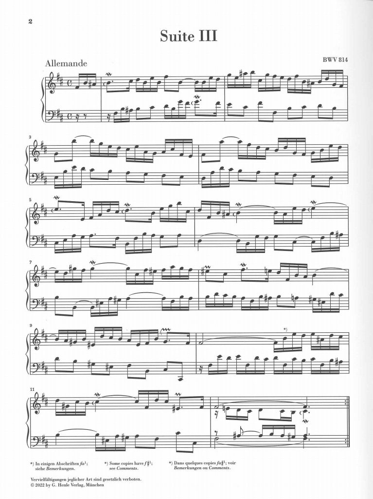 Bach, Franzosische Suite III (non-fing.) (Henle)