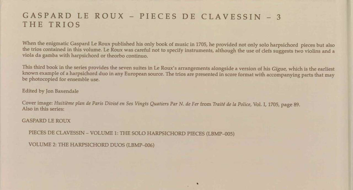 Le Roux, Pieces de clavessin 3 Trios (Lyrebird Music)