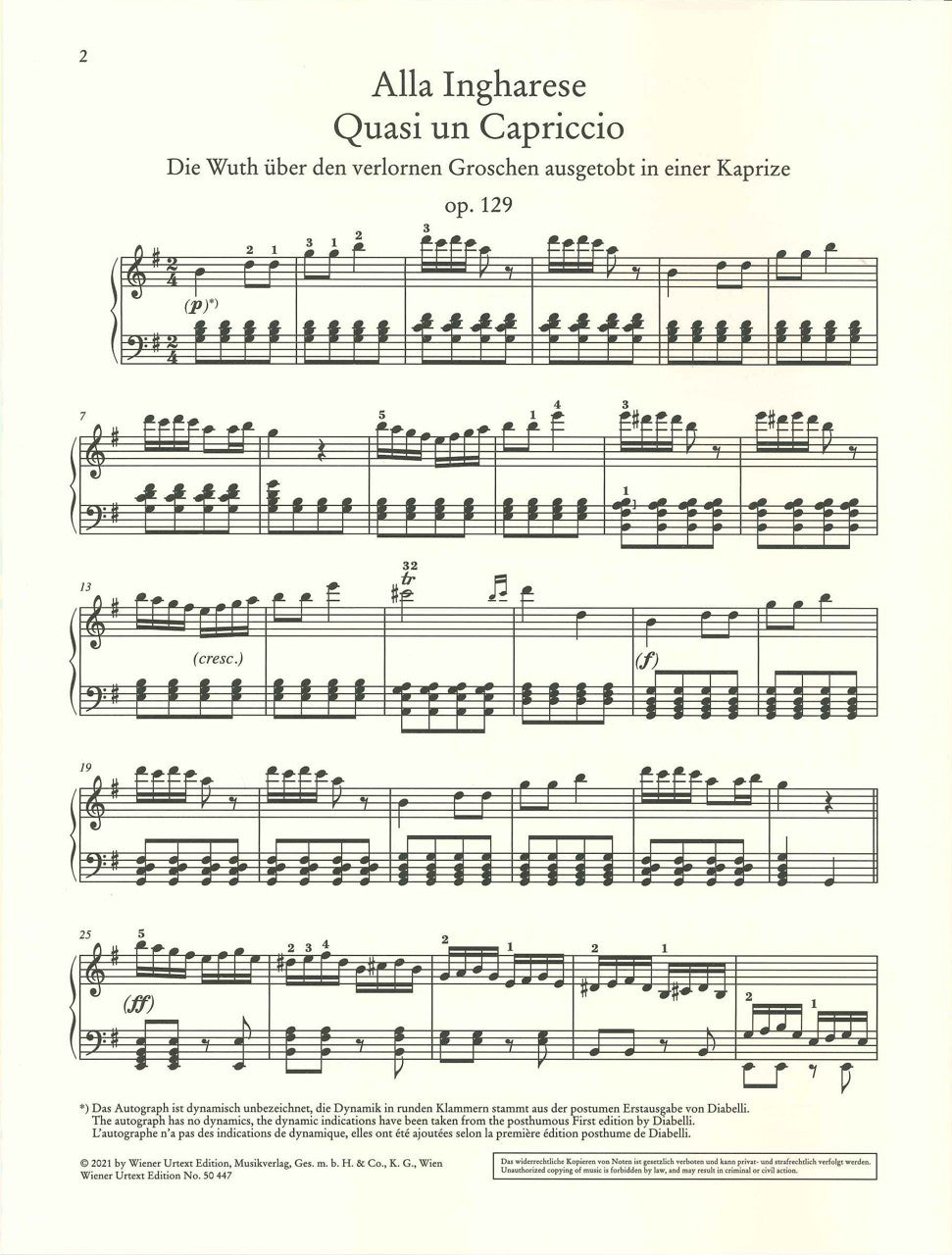 Beethoven, Alla ingharese op. 129 (rev.) (Wiener Urtext Edition)
