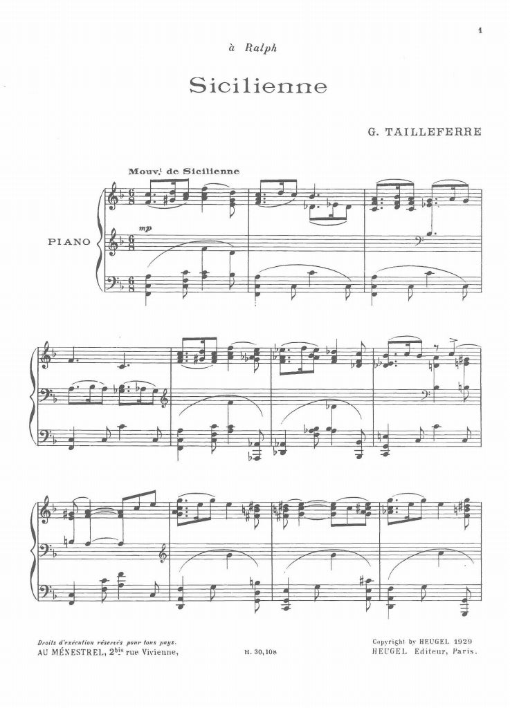 Tailleferre, Sicilienne (1928) (Heugel/Leduc)