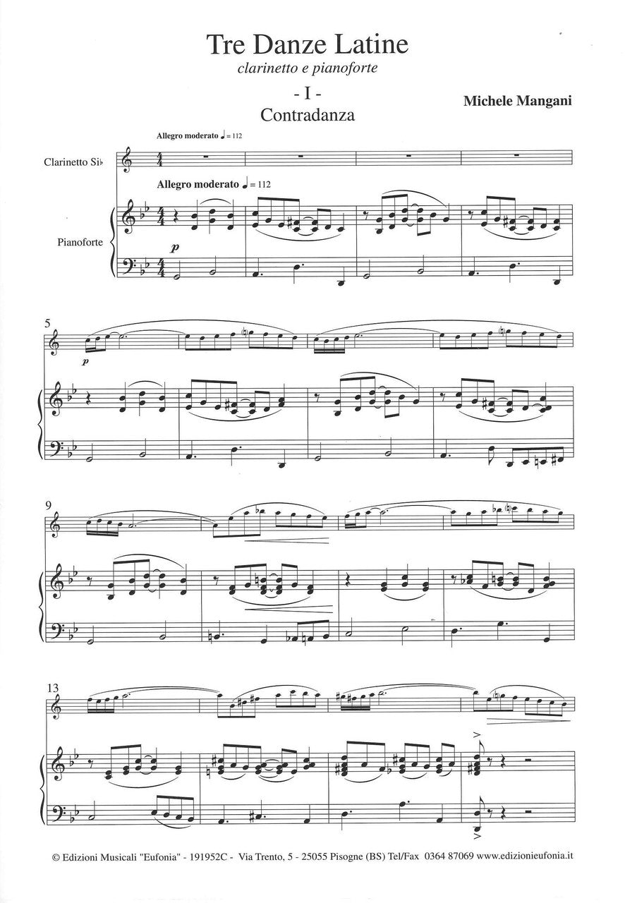 Mangani, 3 Danze latine (Cl,Pf) (Eufonia, Edizioni Musicali)