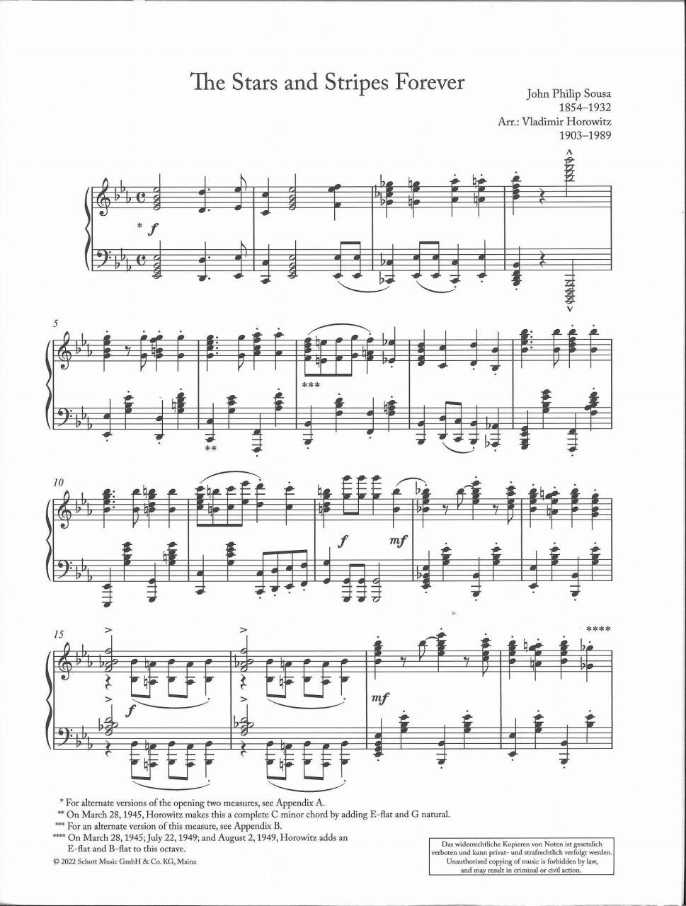Sousa/Horowitz, Stars & Stripes Forever (Schott)