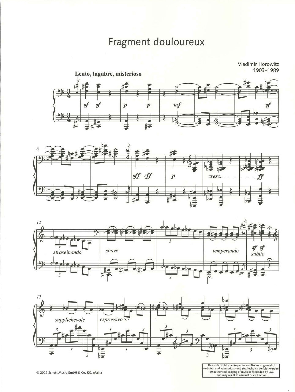 Horowitz, Fragment douloureux op. 14 (Schott)