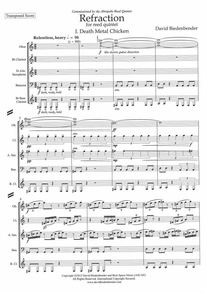Biedenbender, Refraction (Quintet) (Bent Space Music)