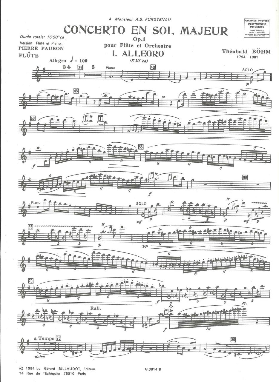 Boehm, Concerto en sol majeur op. 1 (Billaudot)