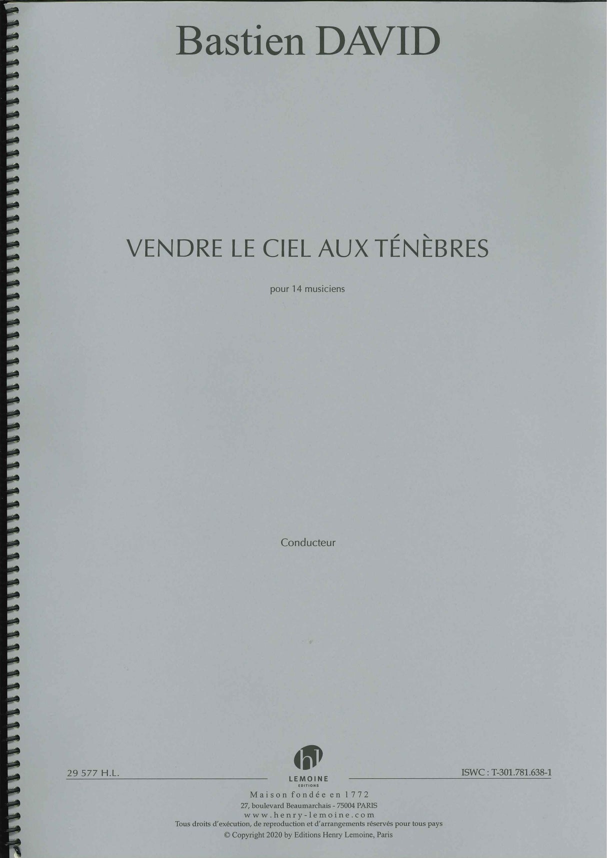 David,B., Vendre le ciel aux tenebres (Lemoine)