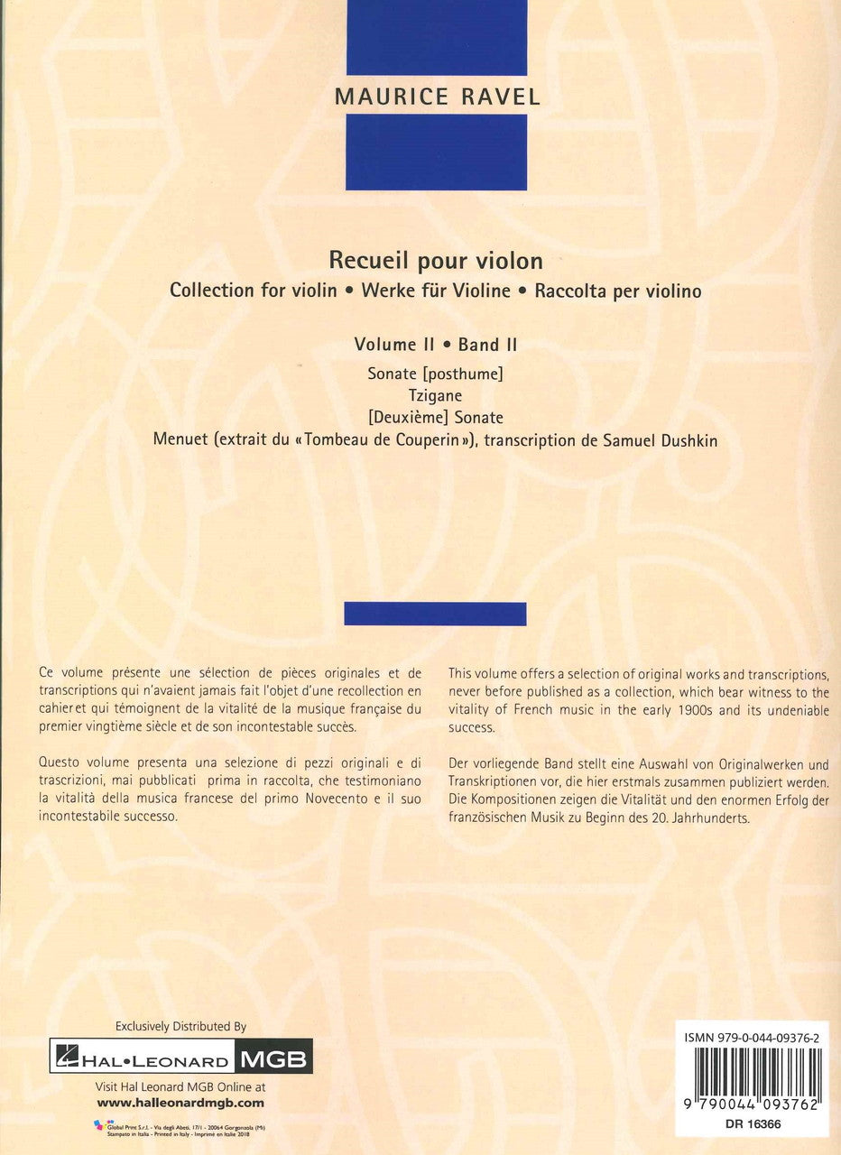 Ravel, Recueil pour violon 2 (Durand)
