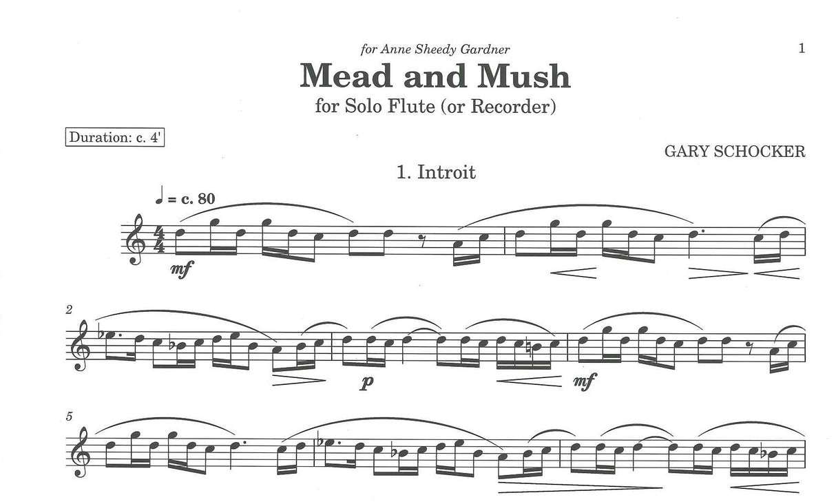 Schocker, Mead and Mush, for Solo Flute (Presser)