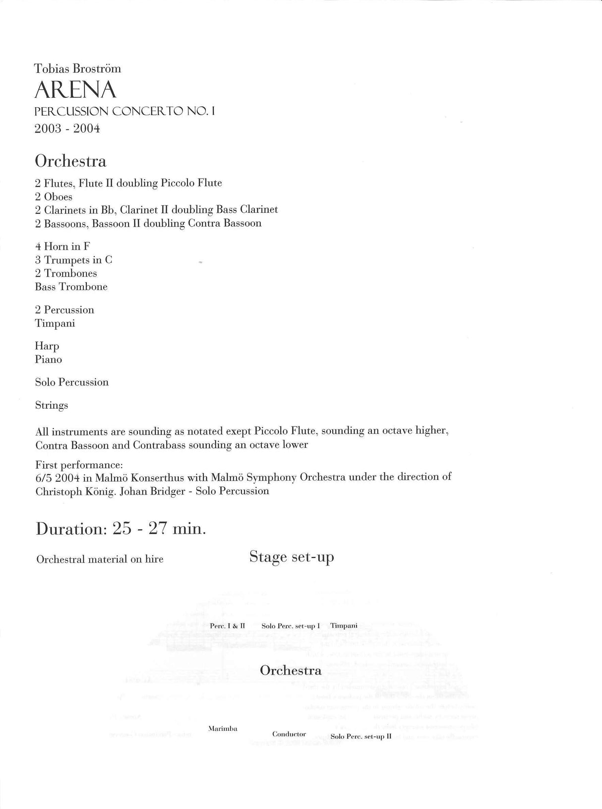 Brostrom, Arena (Full Score+Solo Part) (Edition Svitzer)