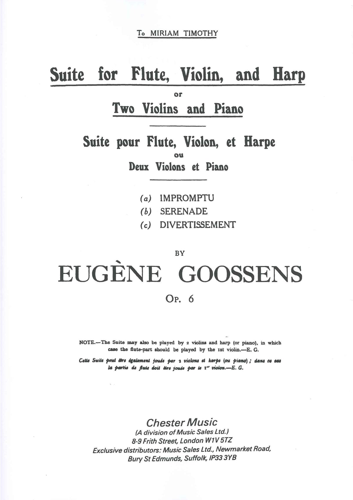 Goossens, Suite op. 6 (Fl,Vn,Hrp/2Vn,Pf) (Chester)