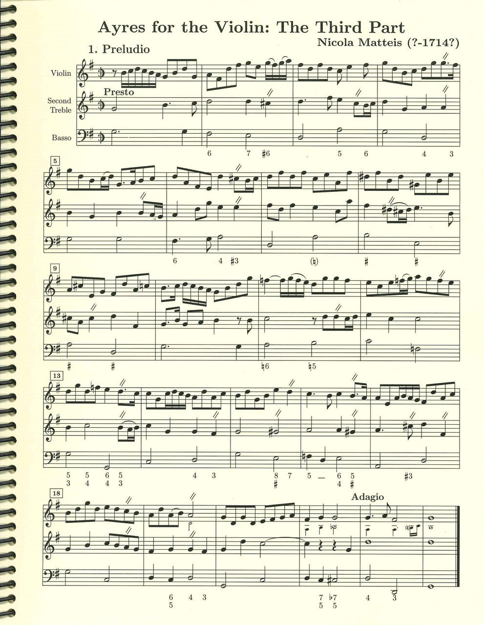 Matteis, Ayres for the Violin 3rd Part (PCH Pub.)