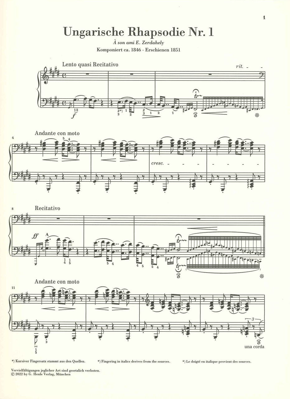 Liszt, Hungarian Rhapsody No. 1 (Henle)