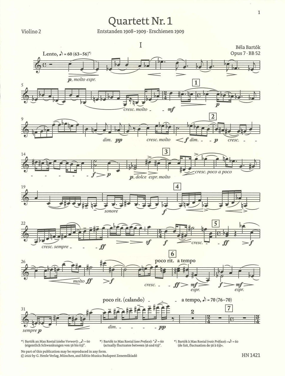 Bartok, String Quartet No. 1, op. 7 (Henle)