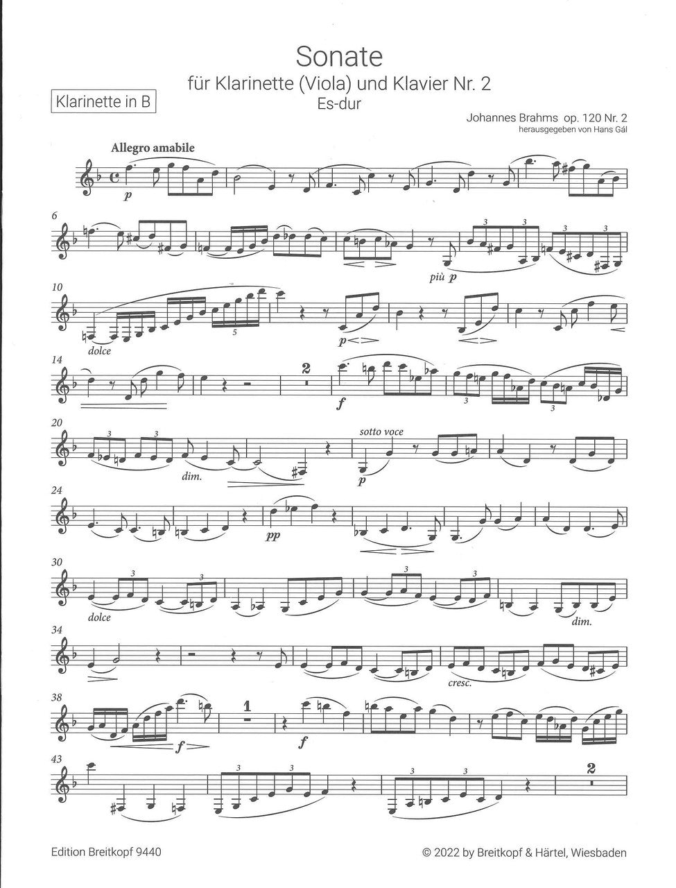 Brahms, Sonata op. 120/2 in Eb (Cl,Pf) (Breitkopf)