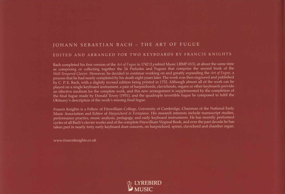 Bach, Art of Fugue (2-volume Set: 2Kbd) (Lyrebird Music)