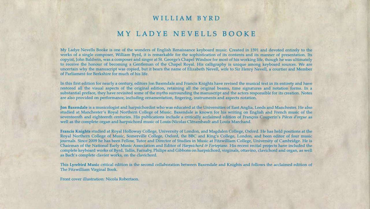Byrd, My Ladye Nevells Booke (Lyrebird Music)