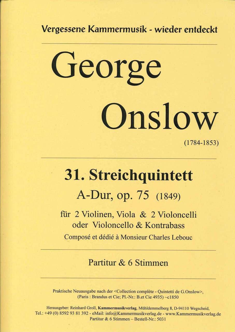 Onslow, Quintett Nr. 31 in A, op. 75 (Kammermusik Verlag)